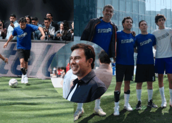 Checo Pérez anota tres goles a Oswaldo Sánchez en el partido “De la pista a la cancha” previo al Gran Premio de México