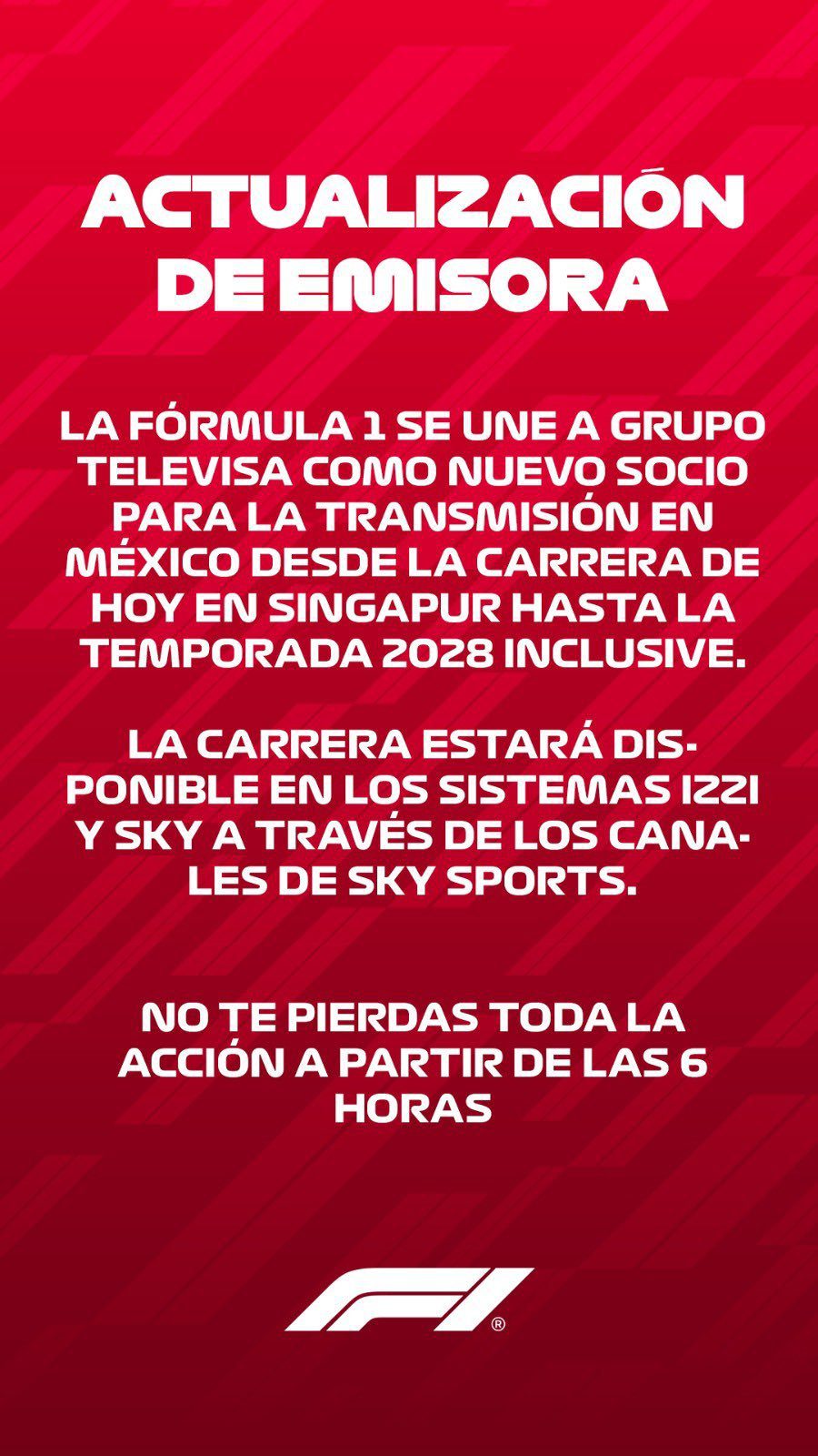 Acuerdo F1 con Grupo Televisa.