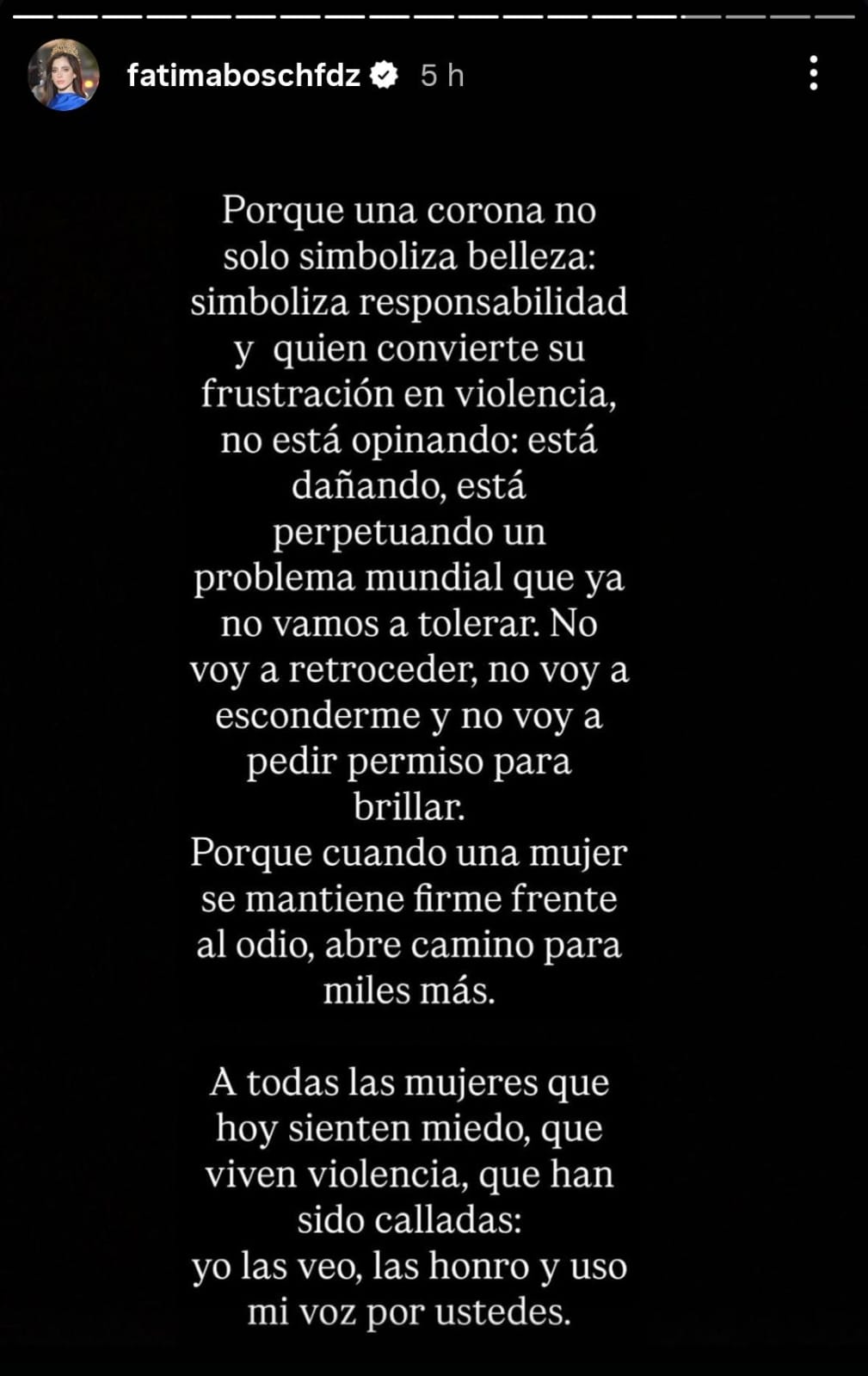 Fátima Bosch, Miss Universo 2025, habla en redes sociales sobre los mensajes de odio que recibe