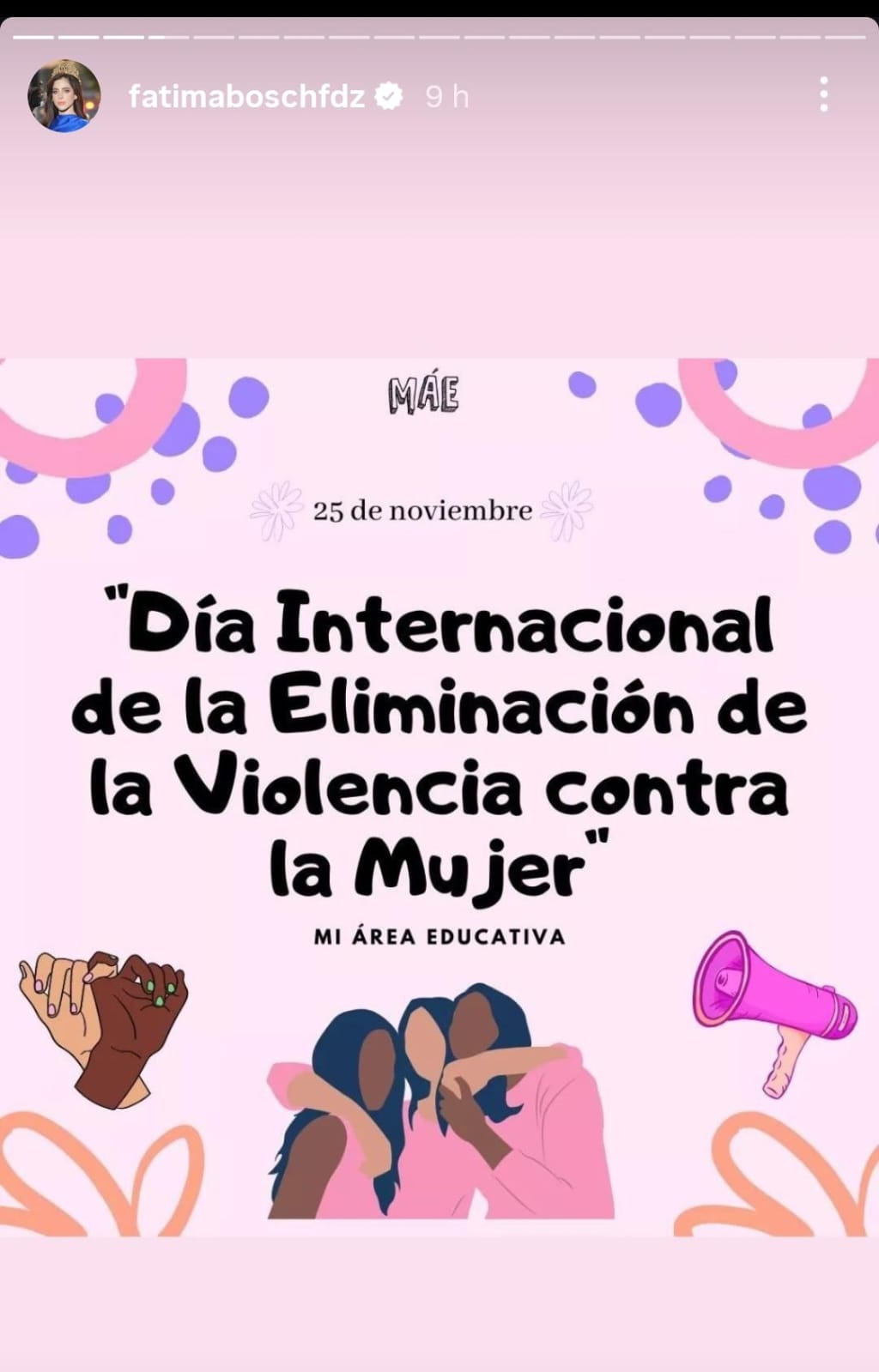 Fátima comparte mensaje por el día internacional de la eliminación de la violencia contra la mujer