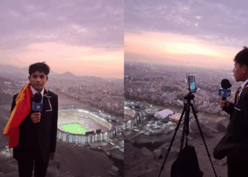 Viral: Joven de 15 años viajó a Perú para cubrir la final de la Copa Libertadores desde un cerro