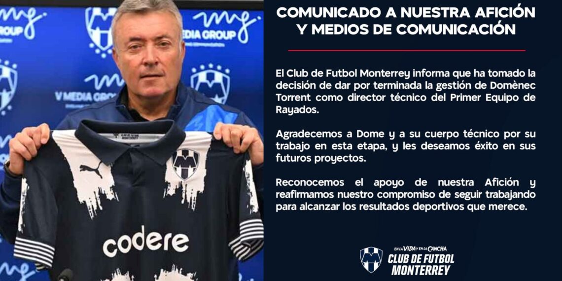 Rayados anuncia la salida de Domènec Torrent. Nico Sánchez sería el DT interino