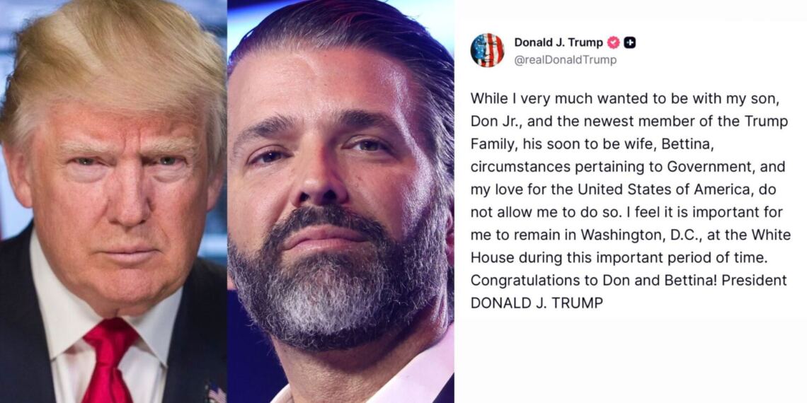 Donald Trump anuncia que no asistirá a la boda de su hijo Donald Jr. por compromisos de gobierno