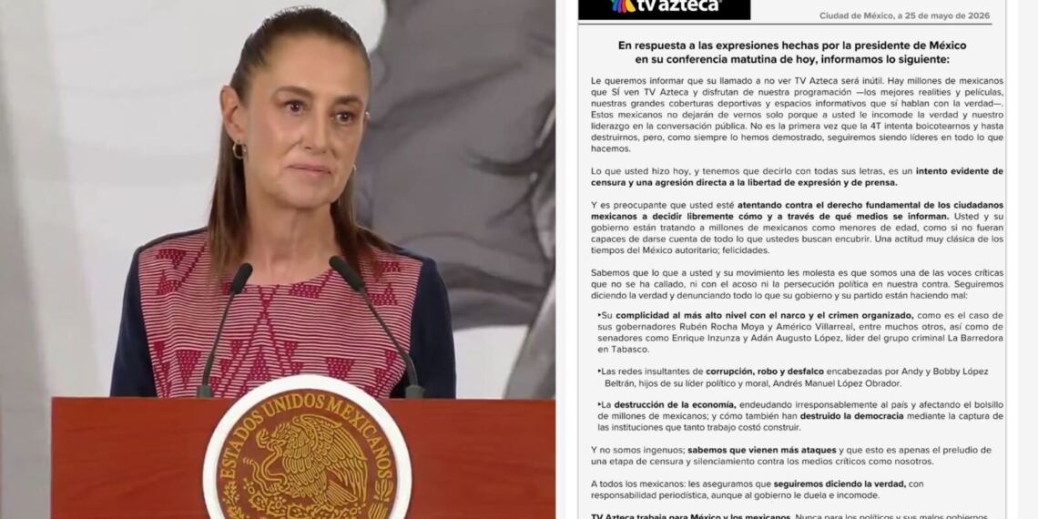 TV Azteca responde a Sheinbaum tras llamado de no ver la televisora