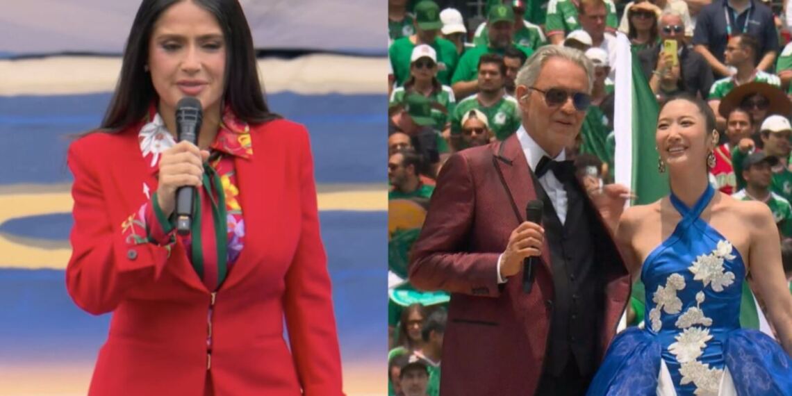 Salma Hayek da la bienvenida a las banderas; Andrea Bocelli y ENJAE emocionan con “DNA” en la inauguración del Mundial 2026
