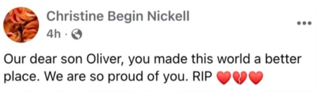 mensaje de Christine Begin Nickell, mamá de Oliver Tree