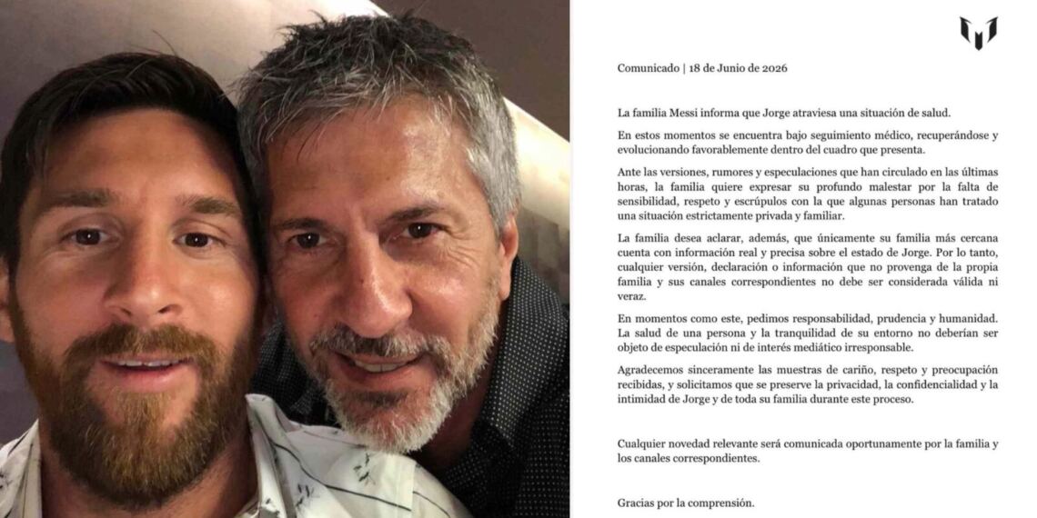 Familia de Messi rompe el silencio sobre la salud de Jorge Messi tras rumores de su fallecimiento