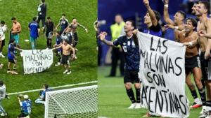 Argentina celebra con una bandera de “Las Malvinas son Argentinas” tras eliminar a Inglaterra en el Mundial 2026