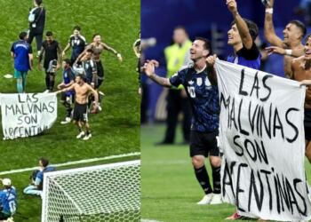 Argentina celebra con una bandera de “Las Malvinas son Argentinas” tras eliminar a Inglaterra en el Mundial 2026