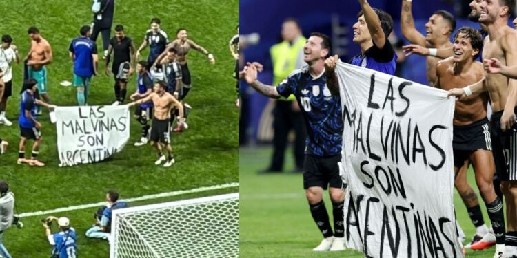 Argentina celebra con una bandera de “Las Malvinas son Argentinas” tras eliminar a Inglaterra en el Mundial 2026
