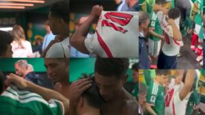 Jude Bellingham intercambia jersey con Gilberto Mora tras finalizar el partido México vs Inglaterra