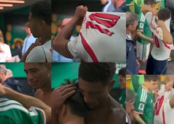 Jude Bellingham intercambia jersey con Gilberto Mora tras finalizar el partido México vs Inglaterra