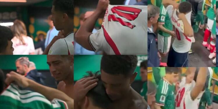 Jude Bellingham intercambia jersey con Gilberto Mora tras finalizar el partido México vs Inglaterra