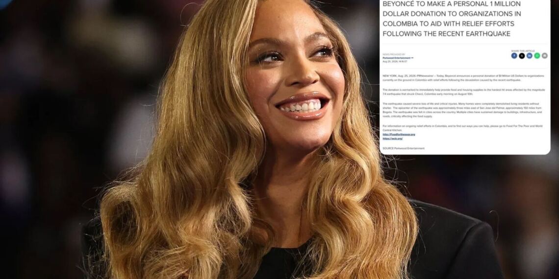 Beyoncé dona 1 millón de dólares para apoyar a Colombia tras el terremoto