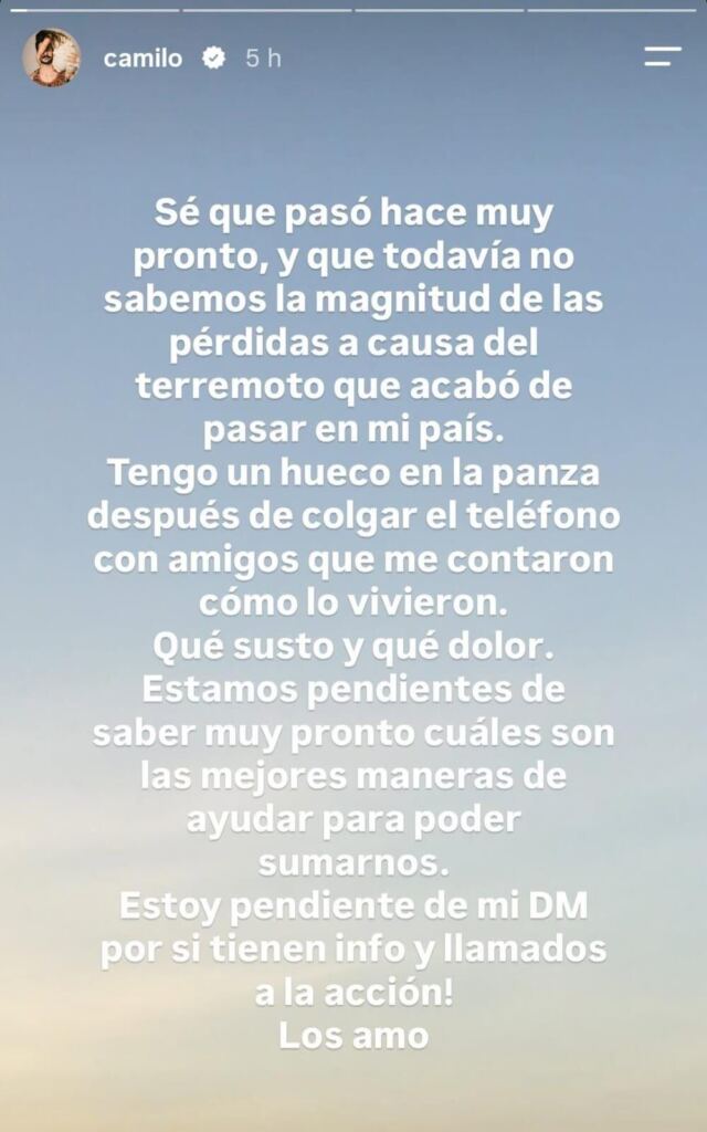 artistas dan mensajes solidarios por sismo en Colombia