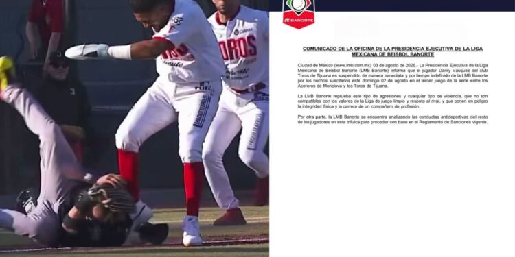 Liga Mexicana de Béisbol suspende a Danry Vásquez, jugador de Toros de Tijuana, por golpear a un rival