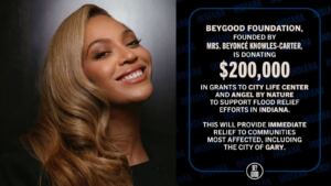Beyoncé dona 200 mil dólares para apoyar a víctimas de las inundaciones en Indiana