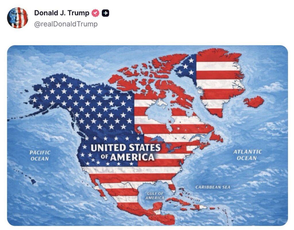 Trump comparte polémico mapa donde México aparece cubierto por la bandera de Estados Unidos, Sheinbaum responde