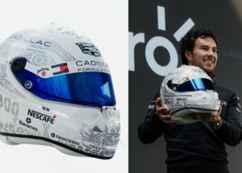Sergio Pérez presenta casco para el GP de México inspirado en Quetzalcóatl