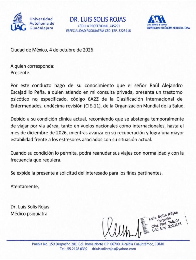 Aleks Syntek presenta un trastorno psicótico no especificado.