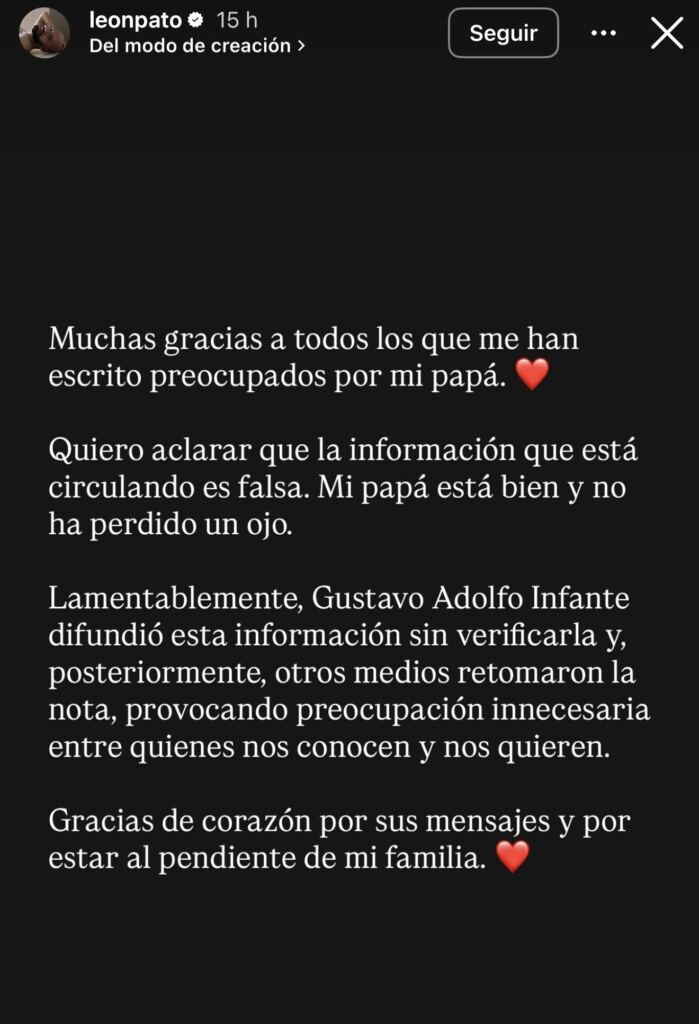 Leonardo Bono desmiente que perdiera un ojo su padre, César Bono