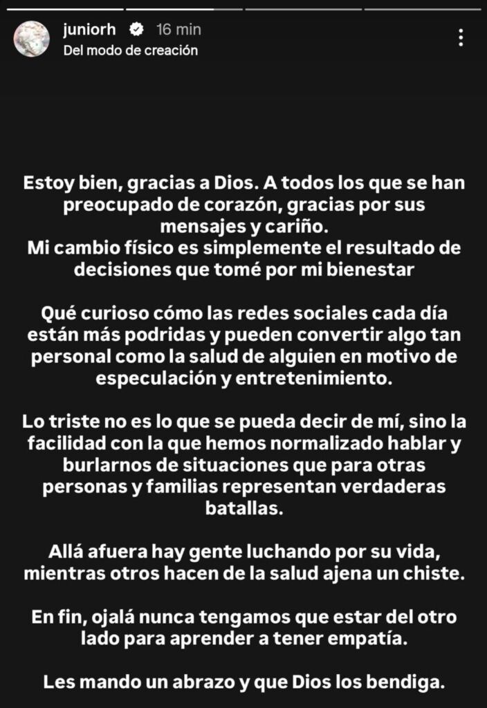 Junior H mensaje sobre su estado de salud